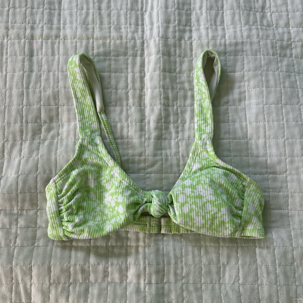 Xhilaration Green and White Floral Bikini Top
